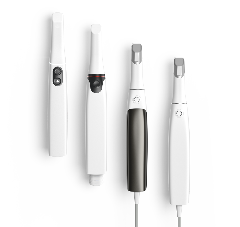 TRIOS Scanners Top View Top view of four dental scanner devices
