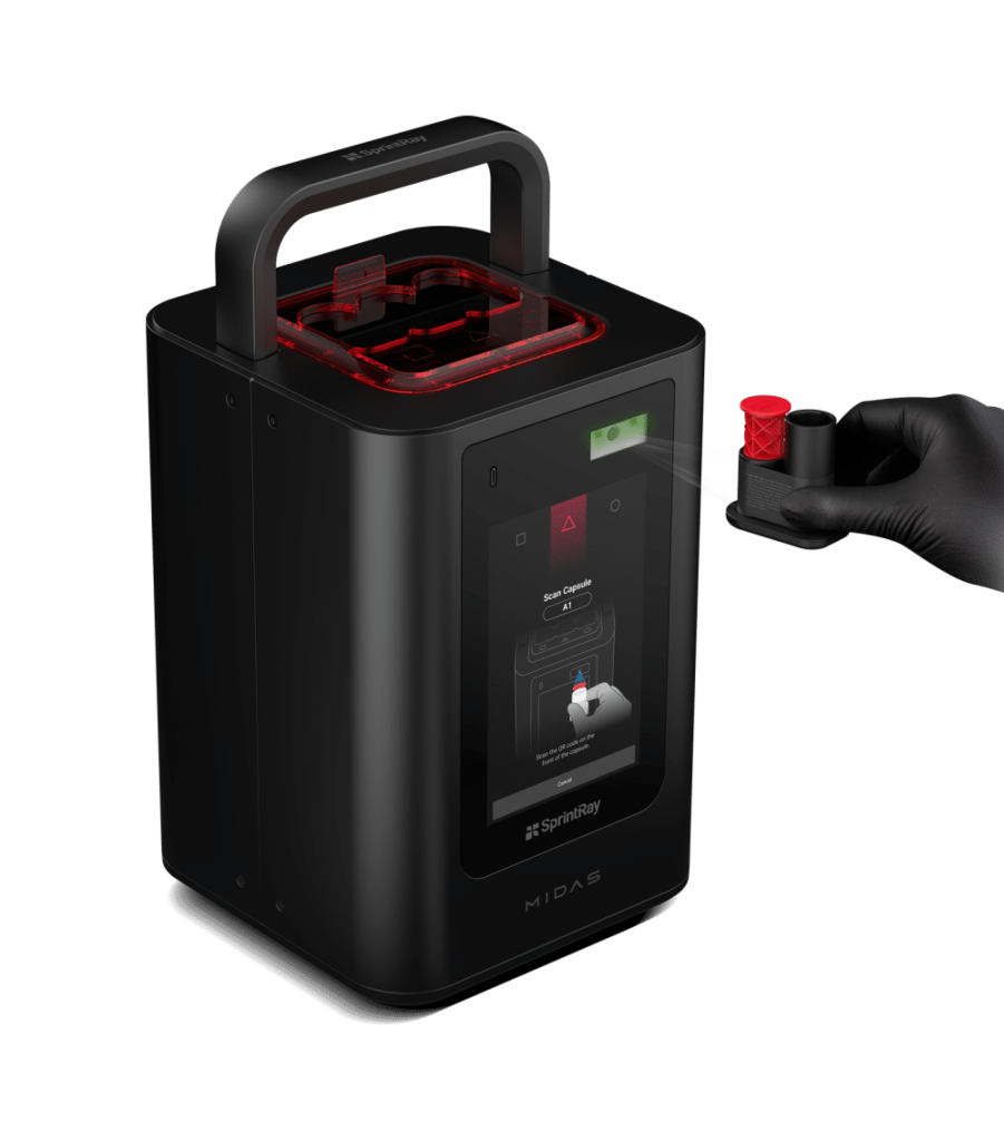 SprintRay Midas capsule scanning and loading workflow