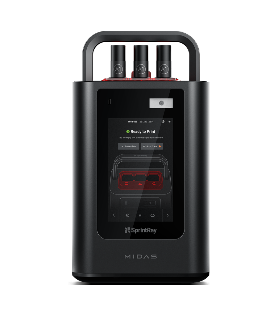 SprintRay Midas front view with touchscreen and capsule ports